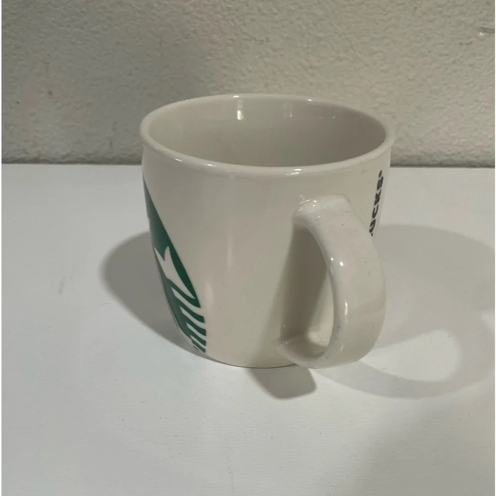 STARBUCKS Coffee Mug Green Siren Mermaid Ceramic White Barrel Cup 14 oz 2017